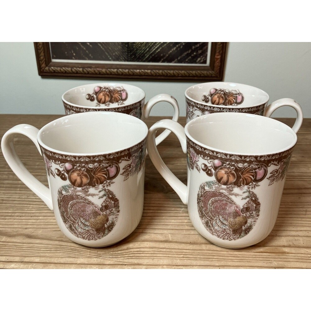 Johnson Bros Brothers Autumn Monarch Turkey Fall Mug Cup Set 4 Thanksgiving NWT
